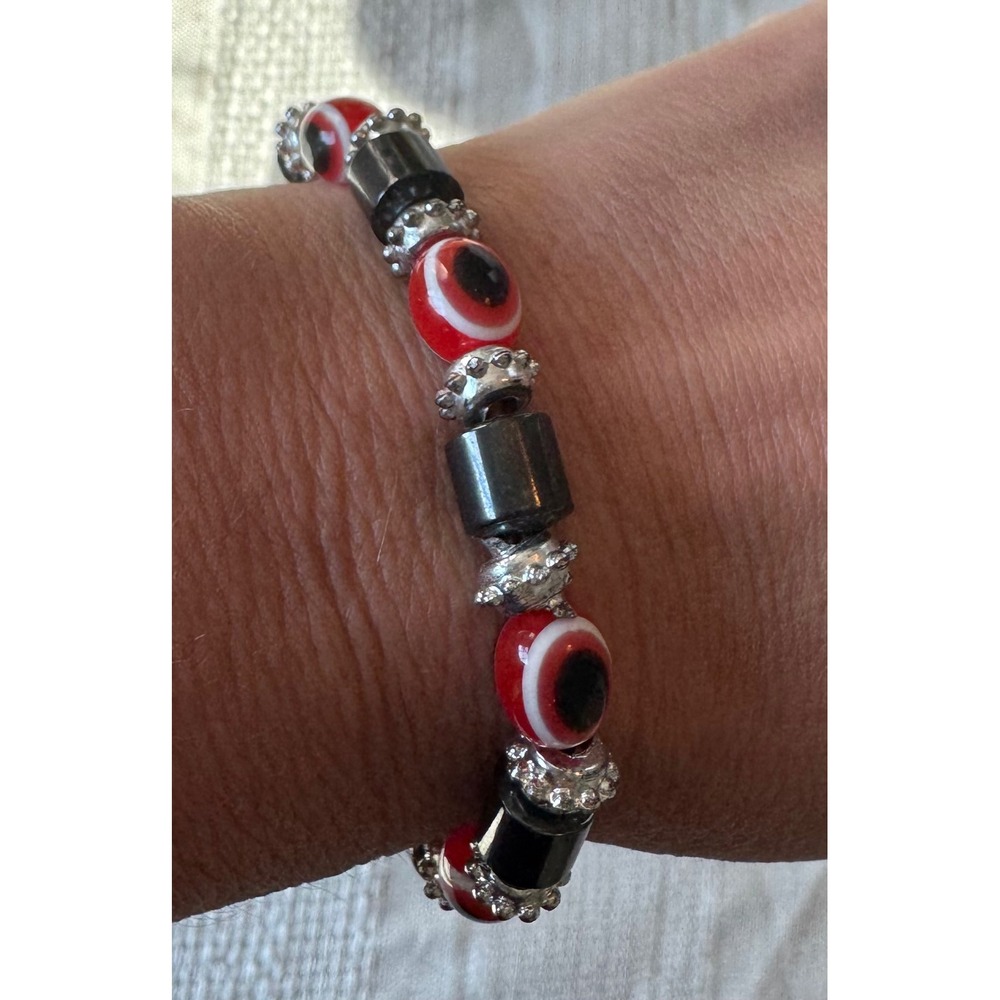 Evil Eye Bracelet Red Black Silver Tone Stretch Fashion Jewelry Gift‎ New